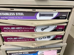 ASSORTED STAINLESS SCREWS WITH CABINET