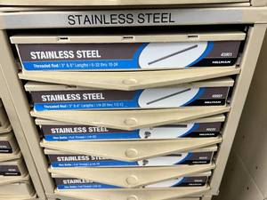 ASSORTED STAINLESS RODSBOLTS WITH CABINET