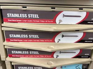 ASSORTED STAINLESS STEEL SHEET METAL SCREWS WITH CABINET