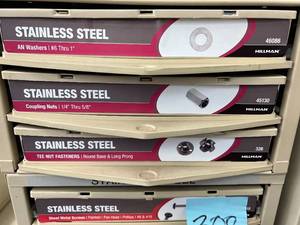 ASSORTED STAINLESS STELL WASHERNUTS WITH CABINET