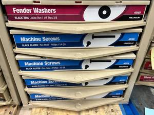 5 DRAWER CABINET WITH ASSORTED WASHERS AND MACHINE SCREW