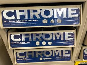 3 DRAWER CABINET ASSORTED CHROME NUTS,BOLTS,PLUGS