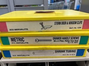 3 CONTAINERS WITH ASSORTED SCREWS,CLIPS,TUBING