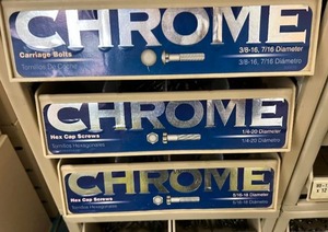 3 DRAWER CABINET WITH ASSORTED CHROME BOLTSSCREWS