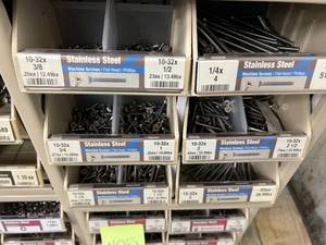 6 DRAWER CABINET WITH ASSORTED STAINLESS STEEL MACHINE SCREWS