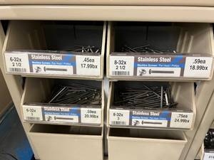 6 DRAWER CABINET WITH ASSORTED STAINLESS STEEL MACHINE SCREWS