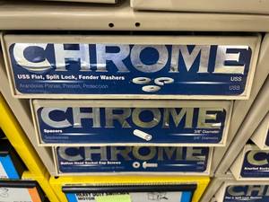 3 DRAWER CABINET ASSORTED CHROME WASHERS, SPACERS, SCREWS