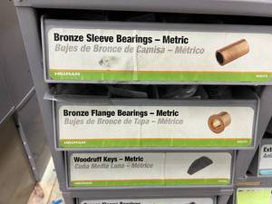 3 DRAWER CABINET WITH ASSORTED BRONZE BEARINGS, WOODRUFF KEYS