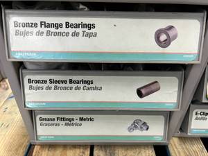 3 DRAWER CABINET WITH ASSORTED BEARINGS AND GREASE FITTINGS