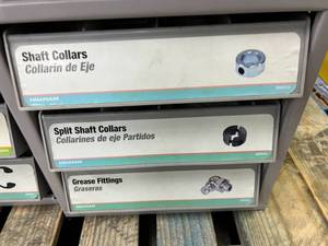 3 DRAWER CABINET WITH ASSORTED SHAFT COLLARS AND GREASE FITTINGS