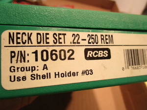 lot 78 image: RCBS neck die set, 22-250 REM, #106...