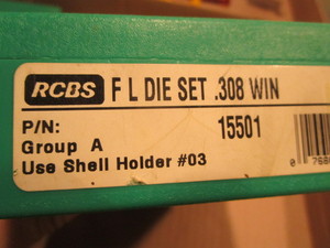 lot 83 image: RCBS FL die set, 308 WIN, #15501...
