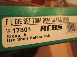 lot 85 image: RCSB FL die set, 7mm REM Ultra Mag,...