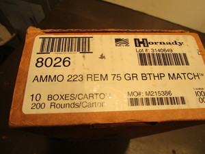 lot 103 image: Hornady ammo 223 REM 75gr, unopened...
