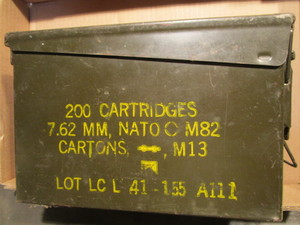 lot 119 image: Metal ammo box, 3-34Wx11Lx7H...