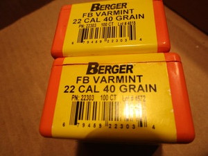 lot 129 image: Berger FP varmint 22cal 40gr bullet...