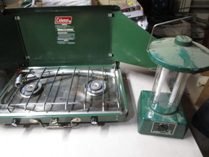 lot 205 image: Coleman 2 burner camp stove & batte...