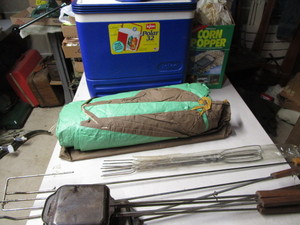 lot 247 image: Cooler, hot dog forks, sandwich mak...