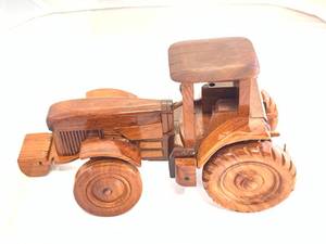 lot 13 image: Custom Made Wood Tractor 11 Inch Tall Highly Detailed (Roof Needs Glue)