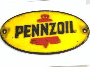 lot 21 image: Cast Iron Pennzoil Plaque Sign 10 12 Inch Wide