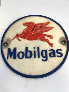 lot 35 image: Cast Iron Mobil Gas Plaque Sign 9 Inch
