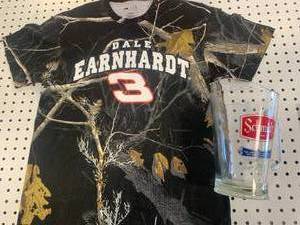 lot 44 image: Vintage Schmidt Beer Glass Pitcher & Earnhardt Shirt Size Medium