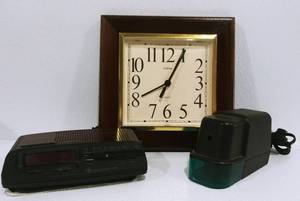 Sunbeam Clock, Boston Electric Pencil Sharpener, AMFM Electronic Digital Clock