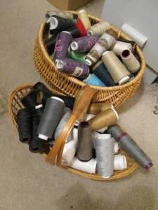 lot 15 image: 2 baskets full of thread spools...