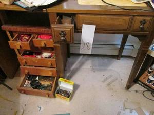 lot 28 image: Sewing machine stand and wood drawe...