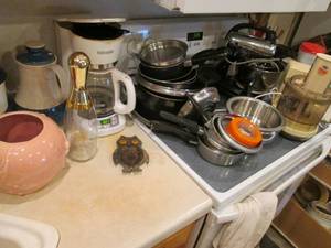 lot 47 image: Large lot of pots pans, a standup m...