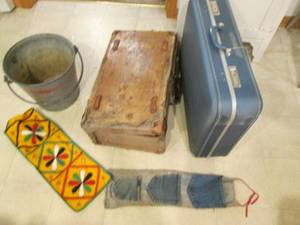 lot 61 image: Vintage metal bucket, suitcases and...
