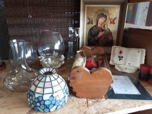 Vintage Religious Picture, Irish Blessing, Candles, Holders, Hurricanes
