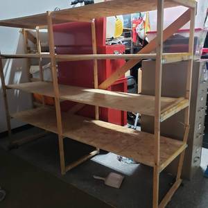 Particle board Shelf Unit 8 x 6 x 2. The Lot Has Been Disassembled For Easier Transporting