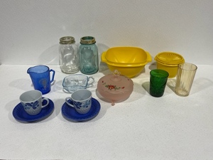 lot 27 image: Tupperware and Colored Glass