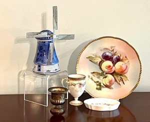 Collection of Vintage Glassware including Delft and RS Prussia
