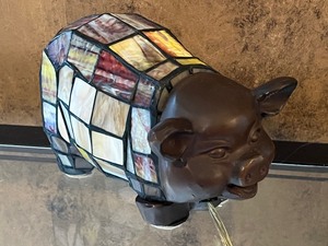 Whimsical Pig Figurine Stain Glass Decorative Lamp