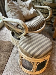 Vintage Rattan Chair with Matching Ottoman