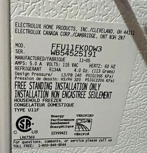Upright Electrolux Freezer