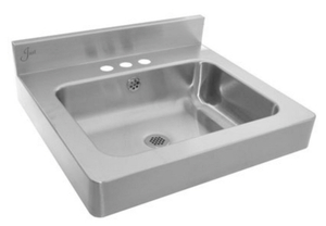 lot 109 image: JUST MANUFACTURING LAVATORY - WALL HUNG - 18 GAUGE STAINLESS STEEL SINK- ADA COMPLIANT