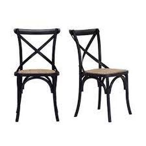 lot 1 image: Home Decorators Collection Mavery Black Wood Dining Chair with Cross Back and Woven Seat (Set of 2) (19 in. W x 34.6 in. H)