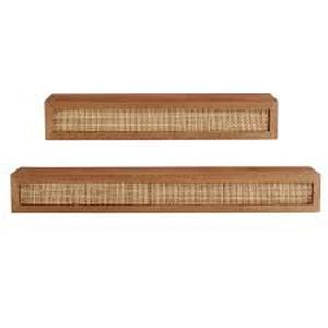 lot 15 image: Exclusive StyleWell Natural Wood Floating Wall Shelves with Rattan Caning Detail (Set of 2)