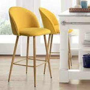 lot 28 image: Elevens Nano Yellow Upholstered Metal Frame High Back 25 in. Counter Stool (Set of 2) (18 in. W x 36 in. H)
