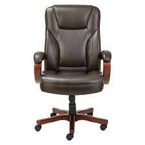 lot 36 image: Alera ALETS4159W Transitional Chocolate Marble Leather Office Chair with Fixed Arms and Walnut Wood Swivel Base
