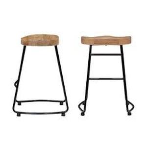 lot 38 image: StyleWell Modern Black Metal Backless Counter Stool with Wood Seat (Set of 2)