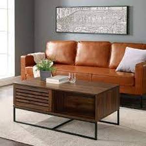 lot 80 image: Welwick Designs 42 in. Dark WalnutBlack Large Rectangle MDF Coffee Table with Shelf