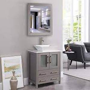 lot 10 image: Vanity Art Ravenna 24 in. W x 18.5 in. D x 31.1 in. H Bathroom Vanity in Grey with Single Basin Top in White Quartz and Mirror