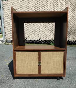lot 82 image: Vintage MCM Cabinet with Wheels and Storage