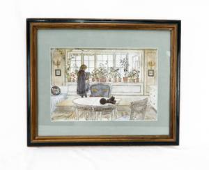 lot 49 image: Framed Flowers on the Windowsill by Carl Larsson