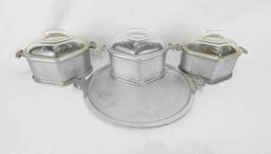 lot 115 image: Vintage Guardian Service Trio on Serving Tray with Glass Covers