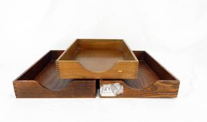 lot 56 image: Set of 3 Vintage Mid Century Legal Size Wood Letter Trays